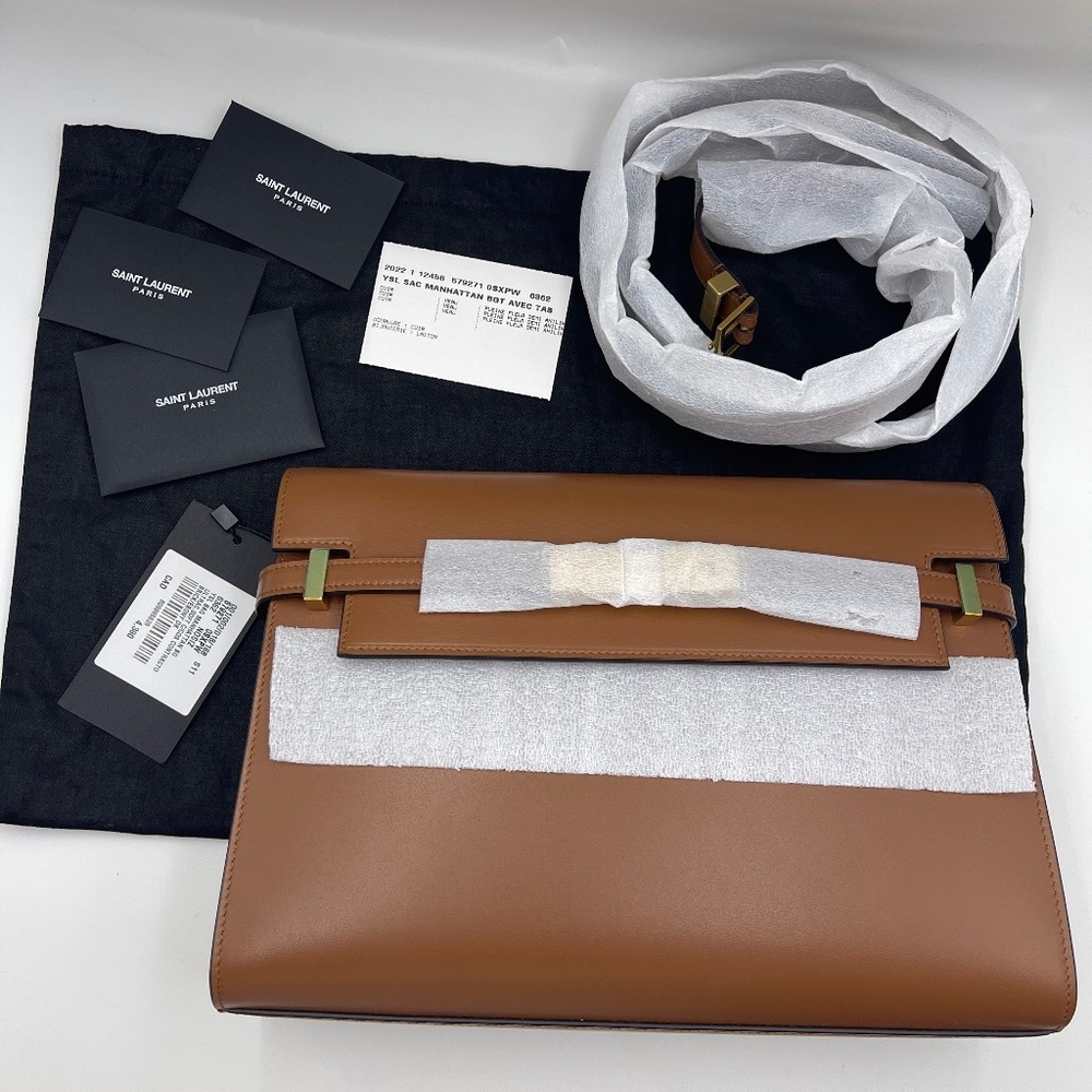 BNWT NEW SAINT LAURENT Manhattan leather Medium Shoulder Bag brown brick